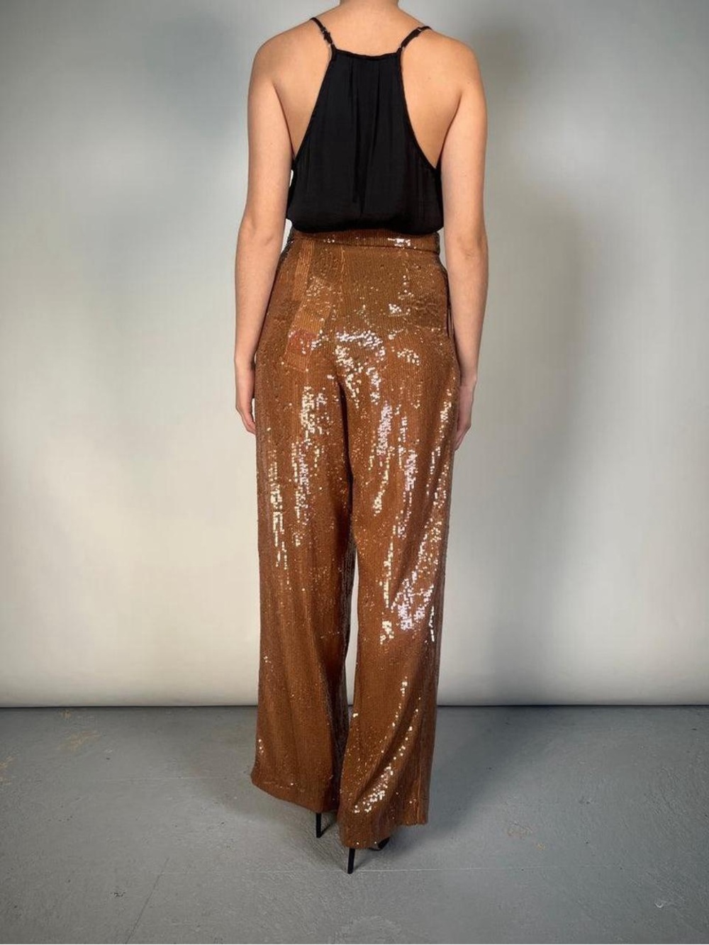 Zara Copper Sequin Wide-Leg Pants